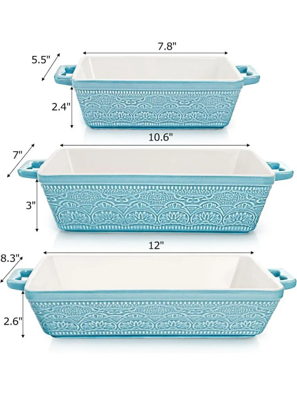 Elegant Set of 3 Ceramic Baking Dishes with Handles - Versatile Casserole